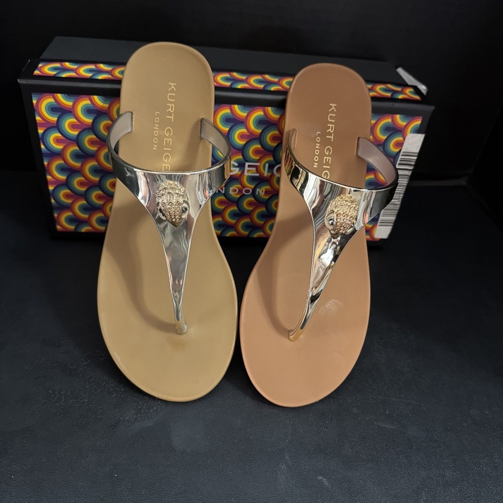 Kurt Geiger London Maddison T-Bar Gold/Bronze Summer Sandals Sz US 6, EU 36 NIB - Picture 7 of 11